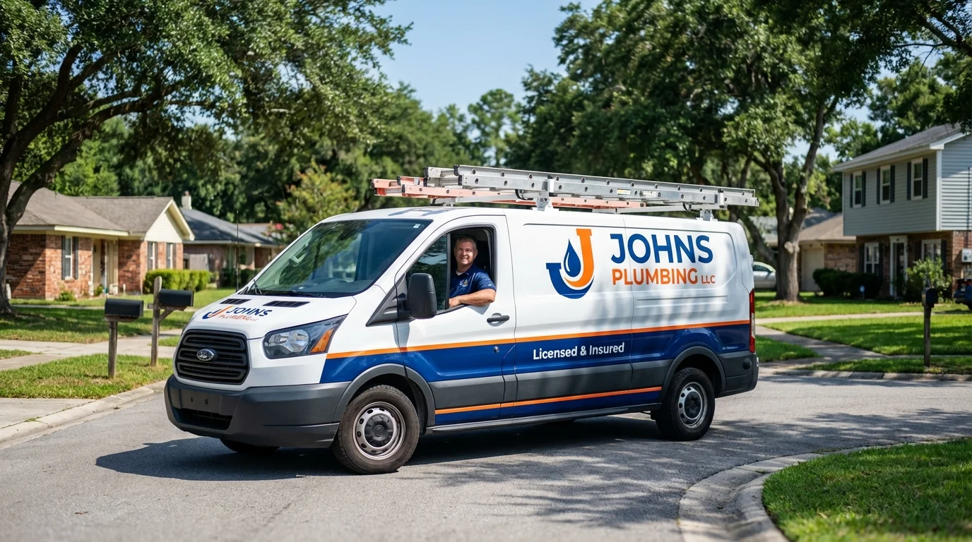 Johns Plumbing LLC service van in Greene, IA