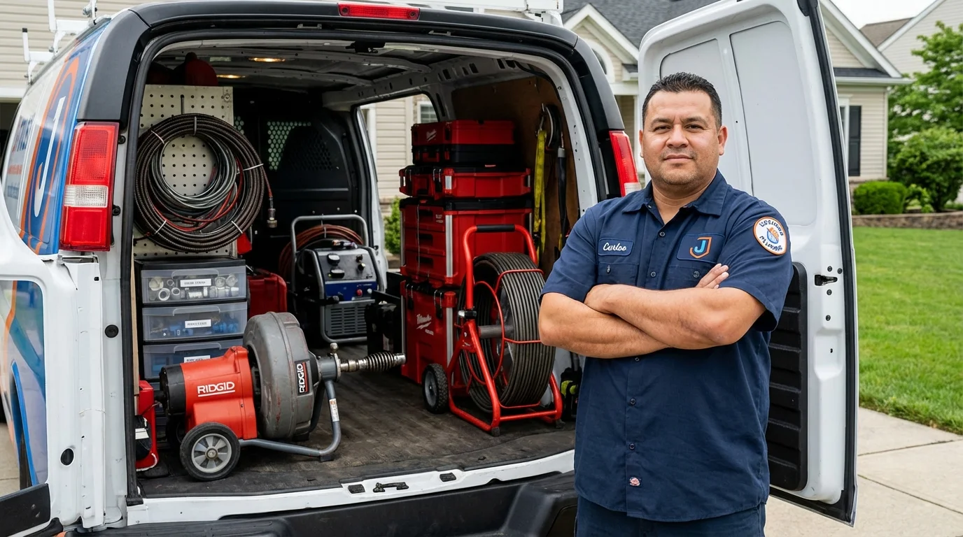Professional drain cleaning equipment and Johns Plumbing LLC plumber in Greene