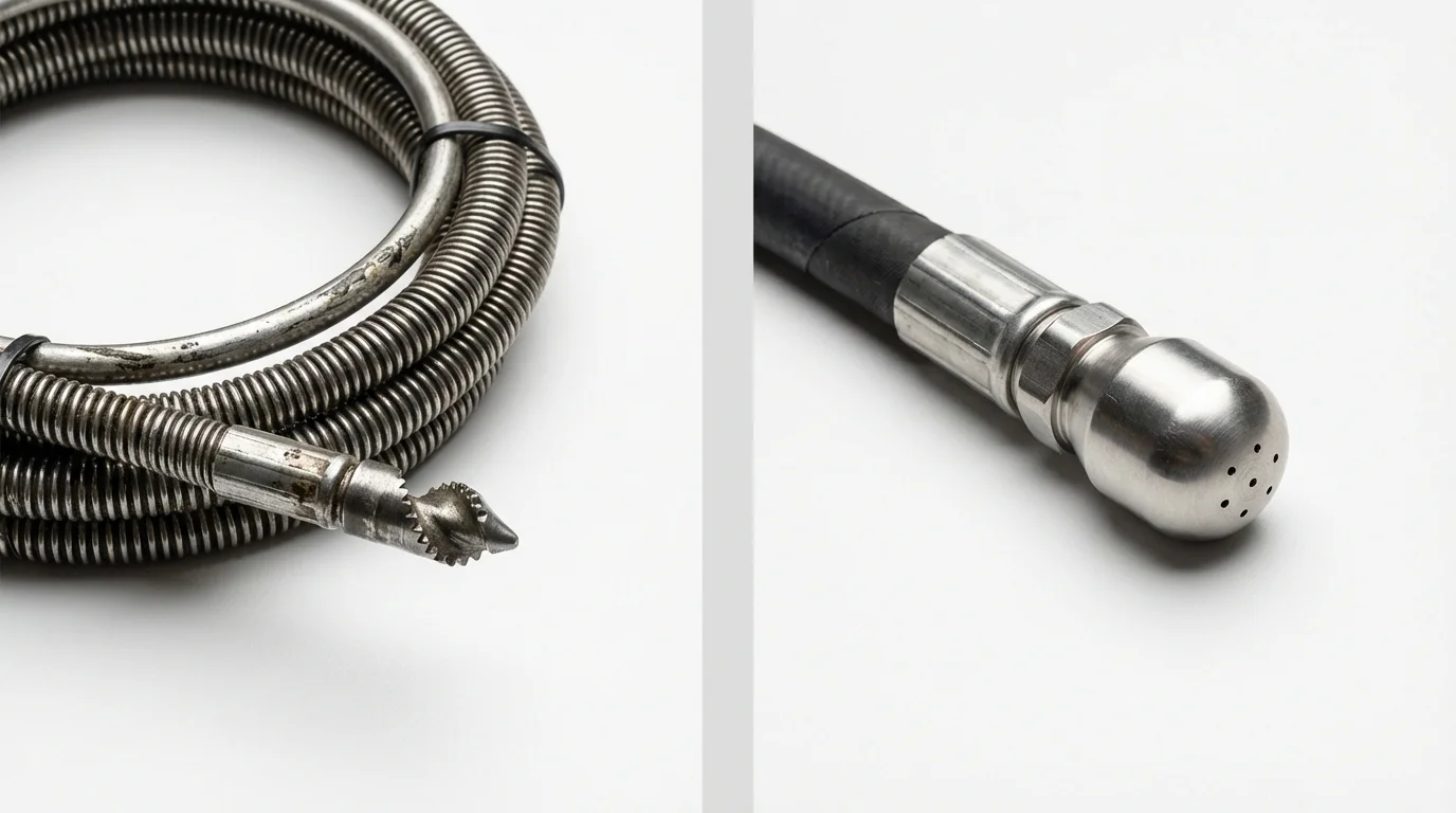 Drain snake cable and hydro jetting nozzle used for drain cleaning in Greene, IA