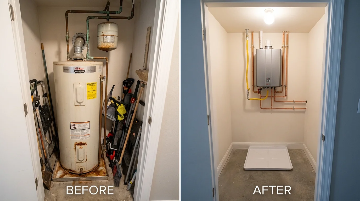 Tank water heater versus wall-mounted tankless unit comparison for Greene, IA homeowners