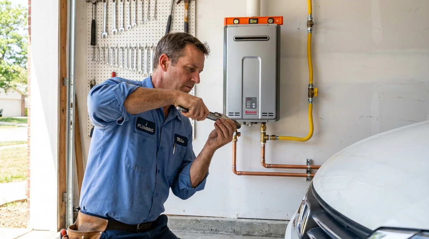 Tankless water heater installation by a Johns Plumbing LLC plumber in Greene